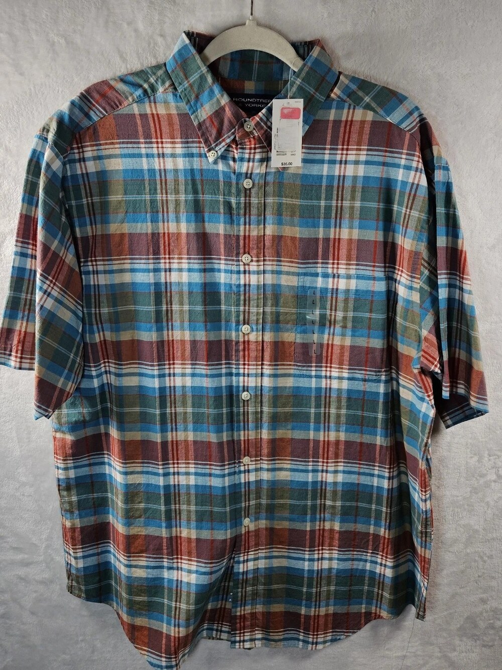 Roundtree & Yorke Madras Plaid Button-Down Shirt Men's Size Large
